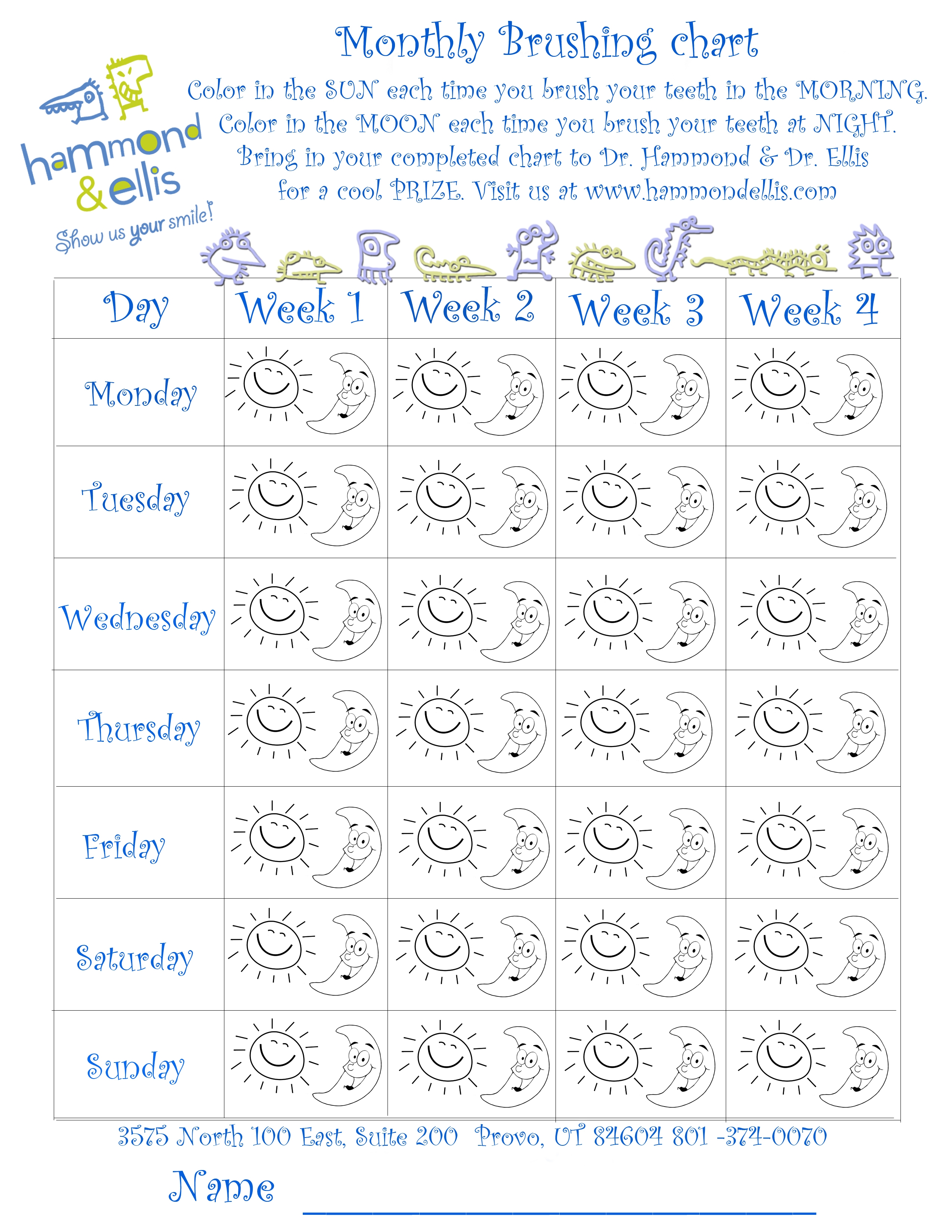 Monthly Tooth Brushing Chart